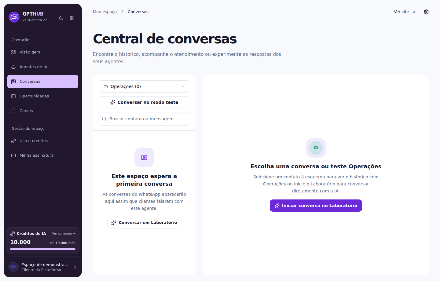 Tela do GPTHUB: Continuidade no atendimento