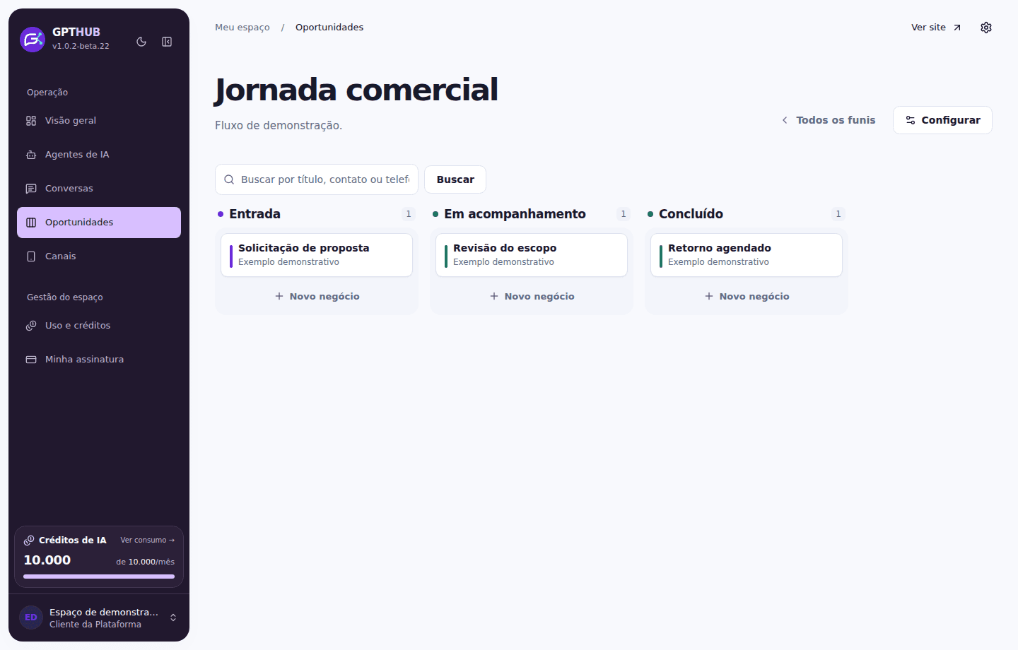 Tela do GPTHUB: Próximos passos visíveis